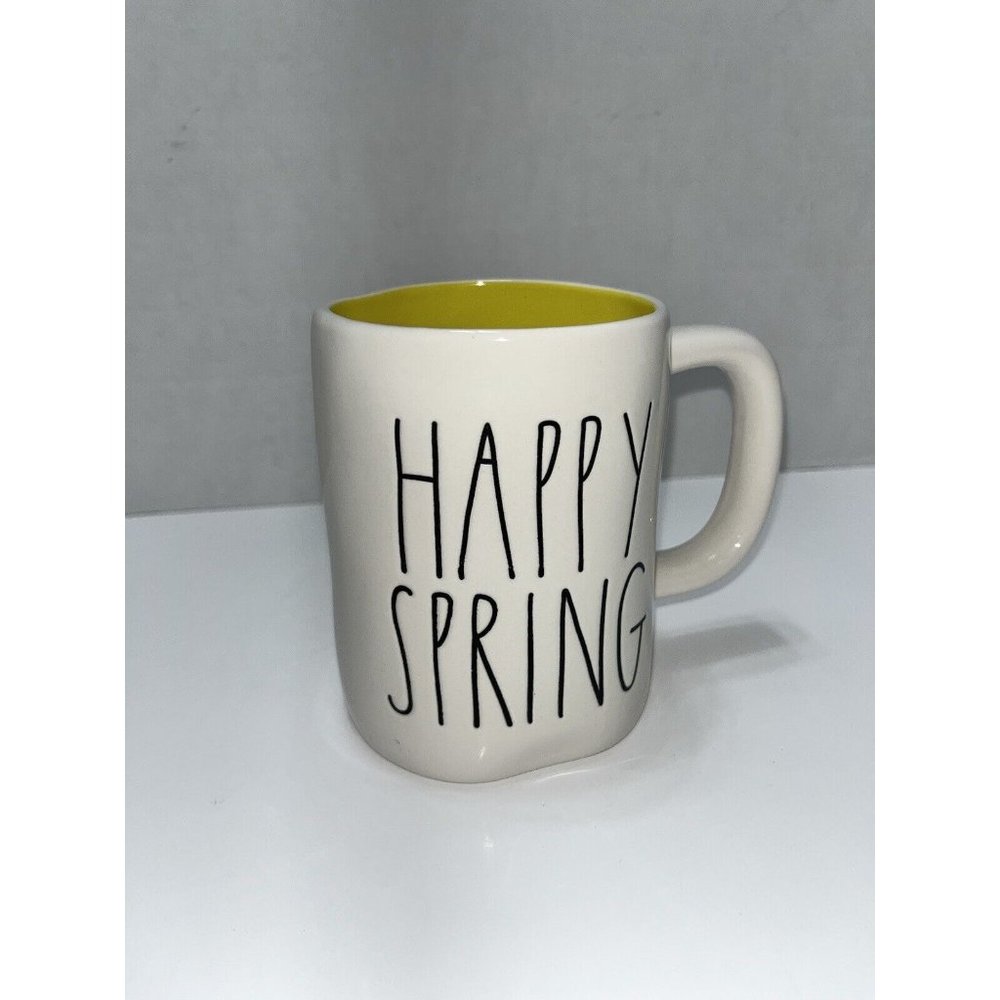 Rae Dunn Happy Spring Large Ivory Ceramic Mug Coffee Cup Gift Pottery